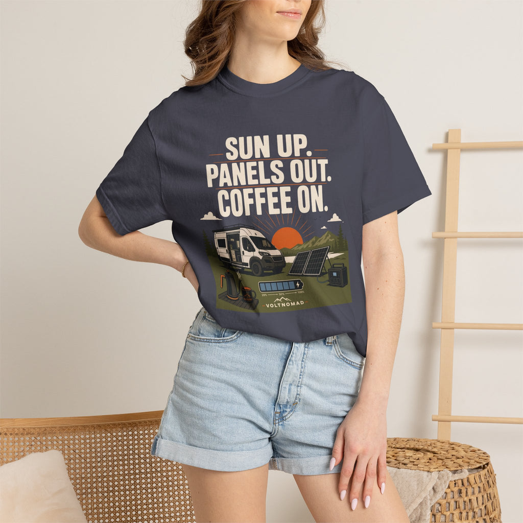 Sun Up Panels Out Coffee On - T-Shirt