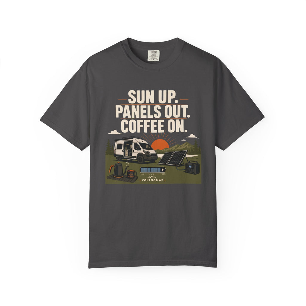 Sun Up Panels Out Coffee On - T-Shirt