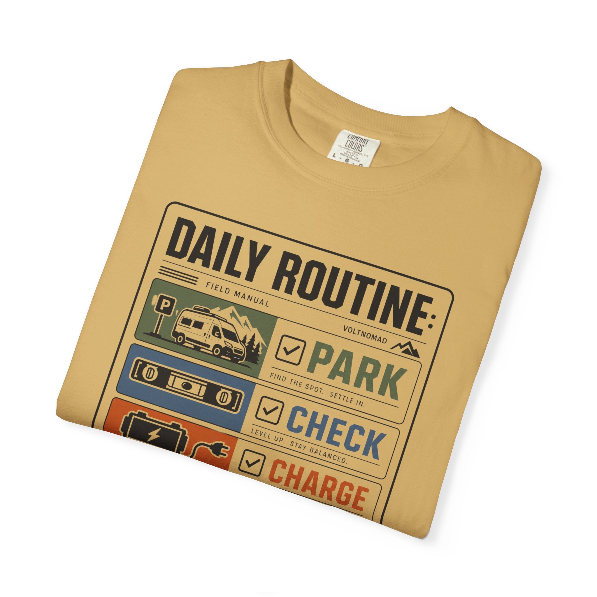 Daily Routine Park Check Charge Roam - T-Shirt