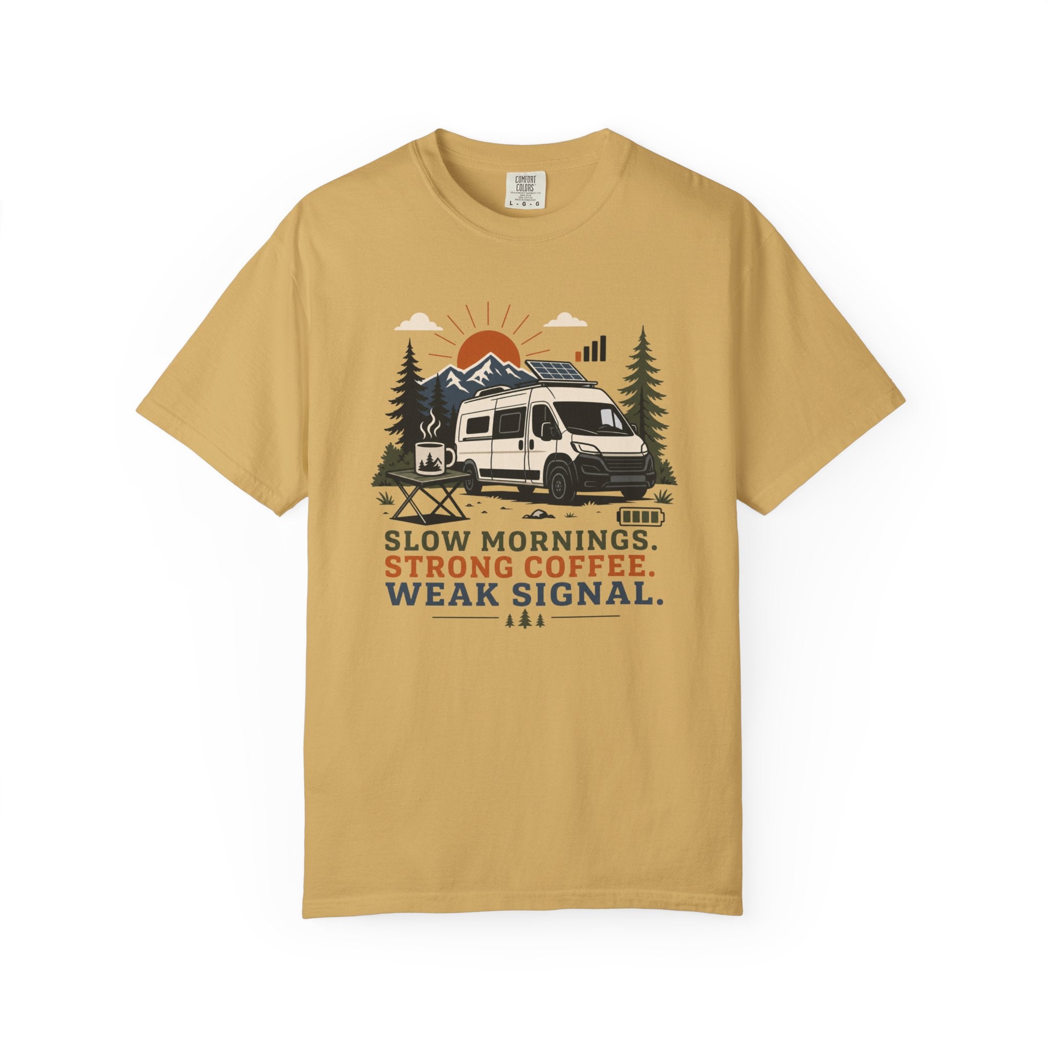 Slow Mornings Strong Coffee Weak Signal - T-Shirt