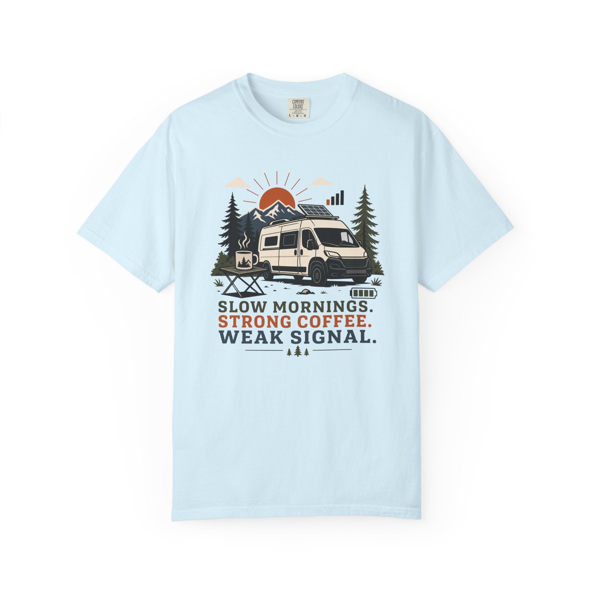 Slow Mornings Strong Coffee Weak Signal - T-Shirt