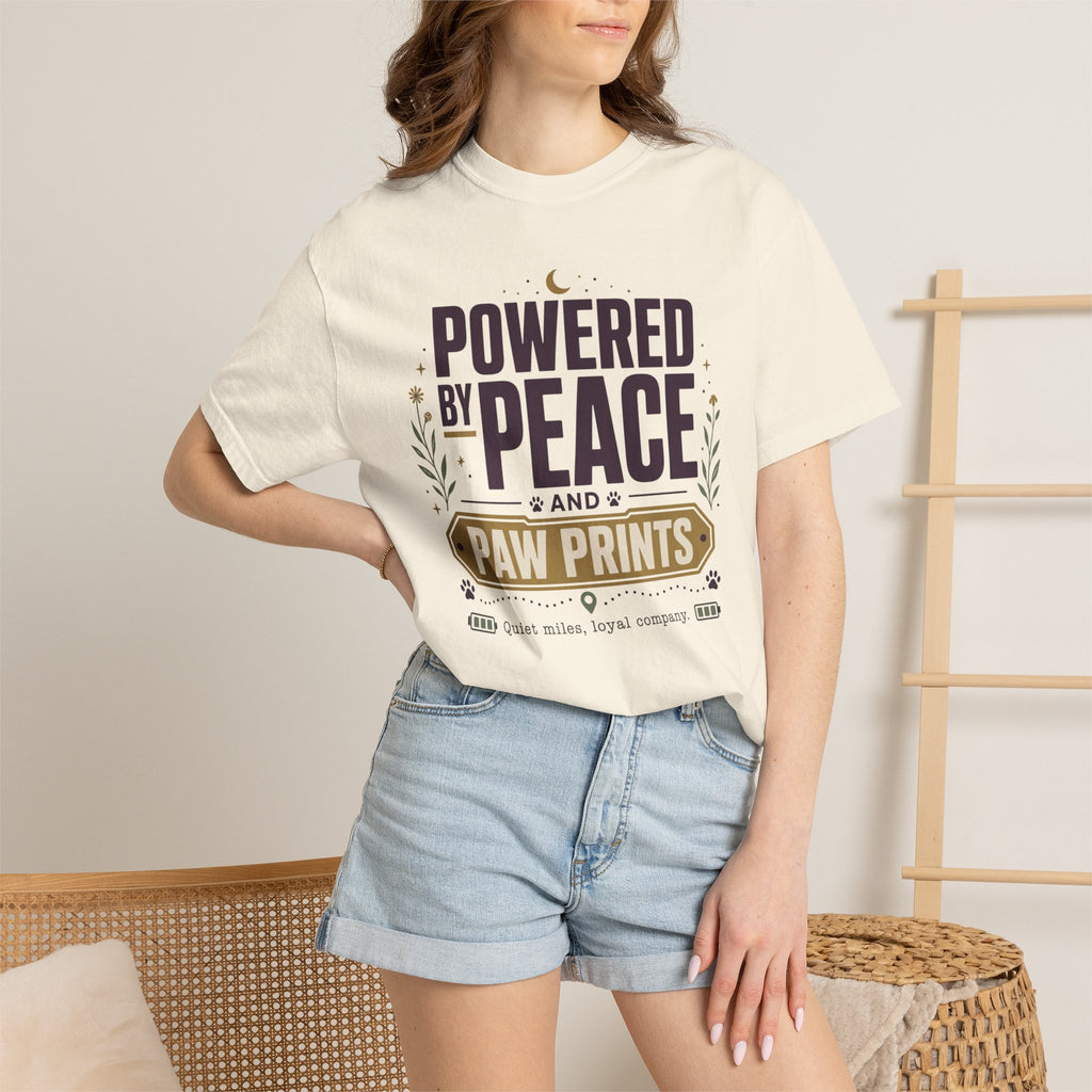 Powered By Peace And Paw Prints - T-Shirt
