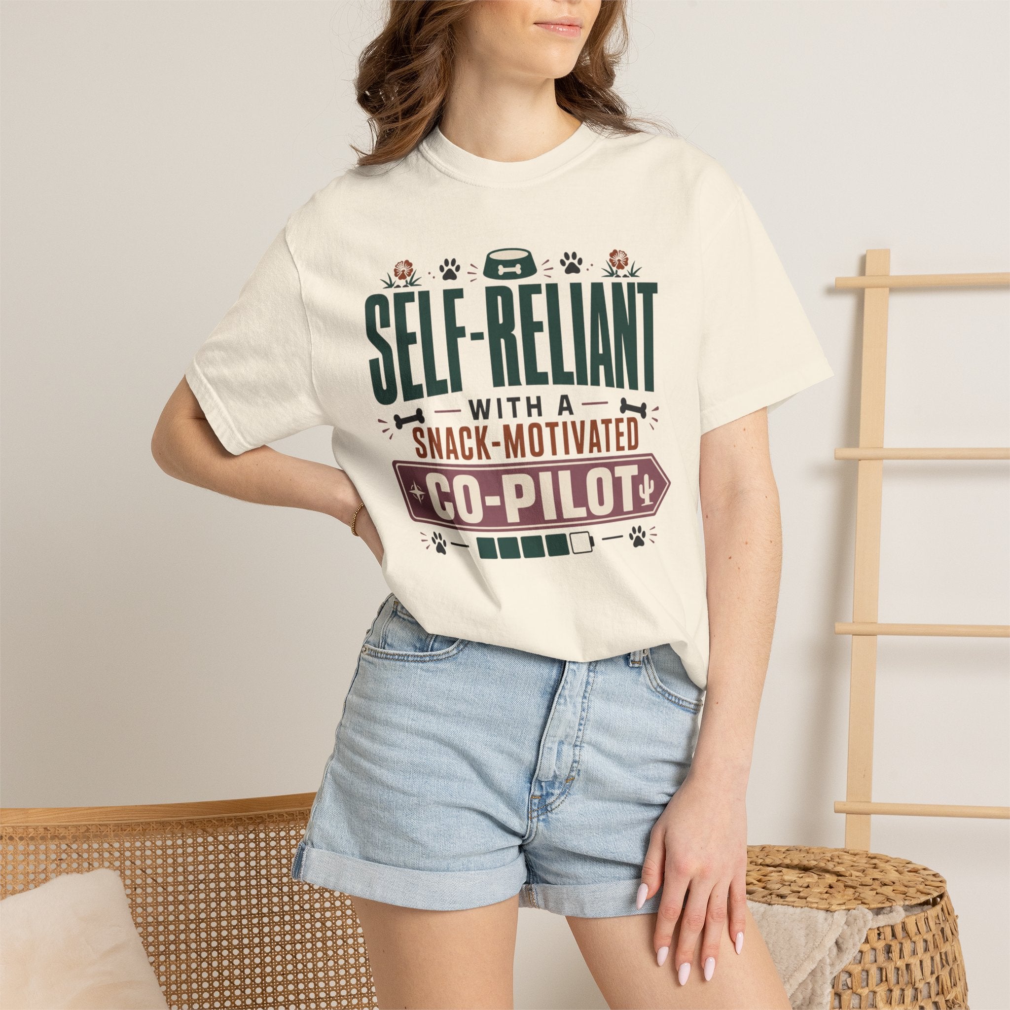 Self Reliant With A Snack Motivated Co Pilot - T-Shirt