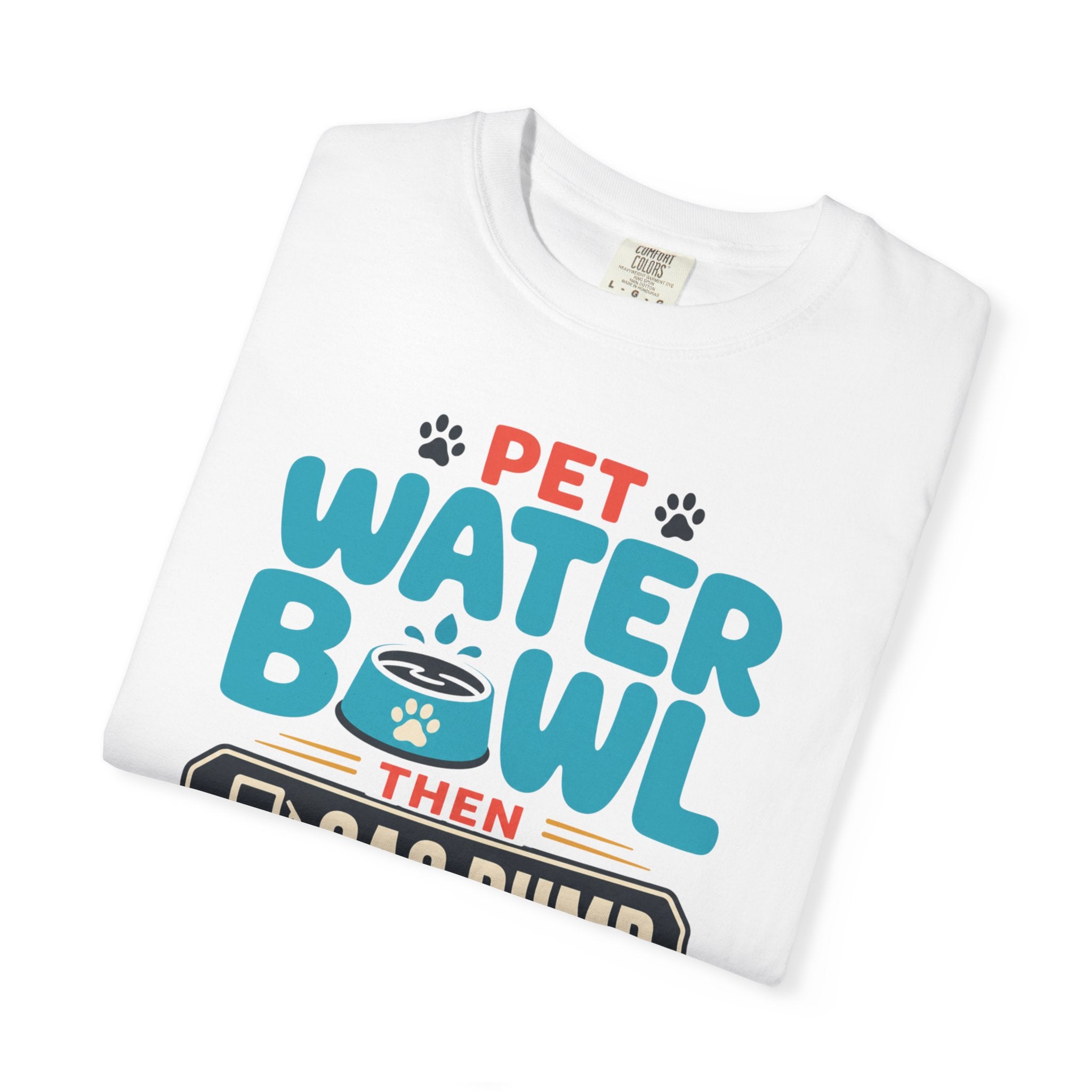 Pet Water Bowl Then Gas Pump - T-Shirt
