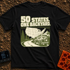 Every State Playground - T-Shirt in Black - A green and cream illustration featuring the text "50 STATES. ONE BACKYARD."...