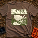 Every State Playground - T-Shirt in Espresso - A green and cream illustration featuring the text "50 STATES. ONE...