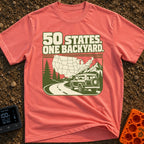 Every State Playground - T-Shirt in Watermelon - A green and cream illustration featuring the text "50 STATES. ONE...