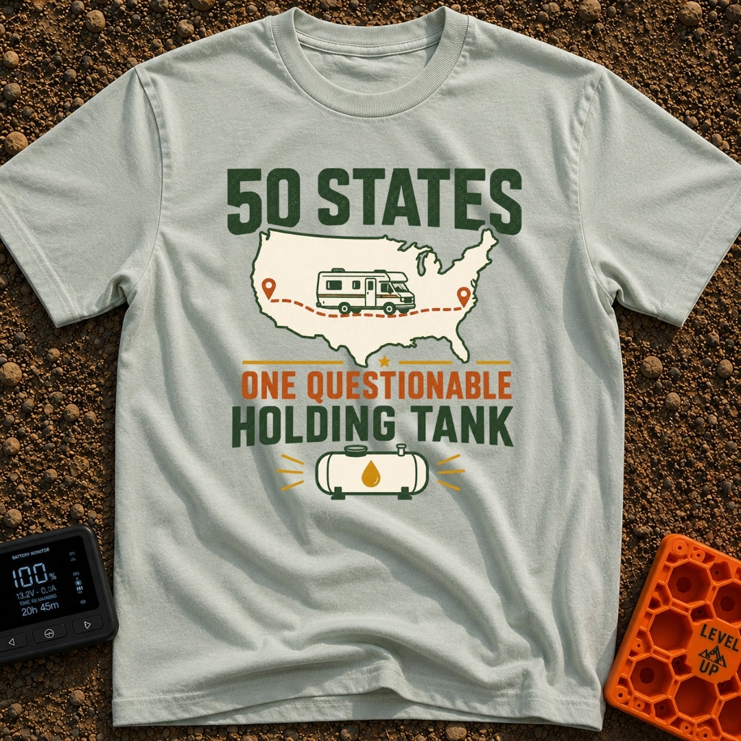 Fifty States Questionable Tank - T-Shirt in Bay - The design features an outline of the United States map with a...