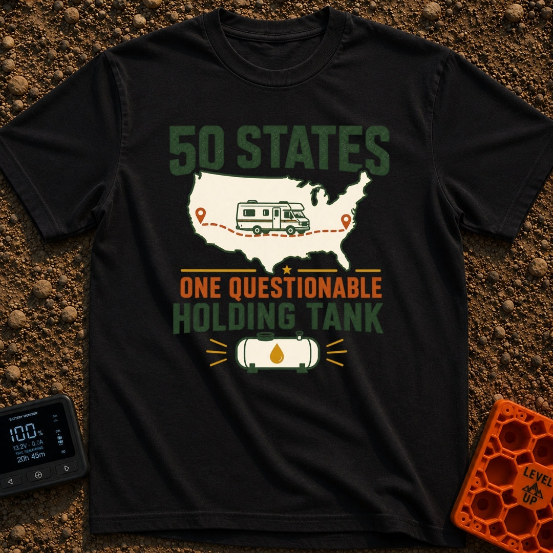 Fifty States Questionable Tank - T-Shirt in Black - The design features an outline of the United States map with a...