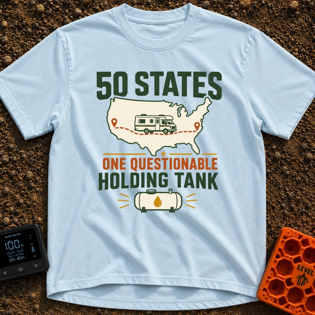 Fifty States Questionable Tank - T-Shirt in Chambray - The design features an outline of the United States map with a...