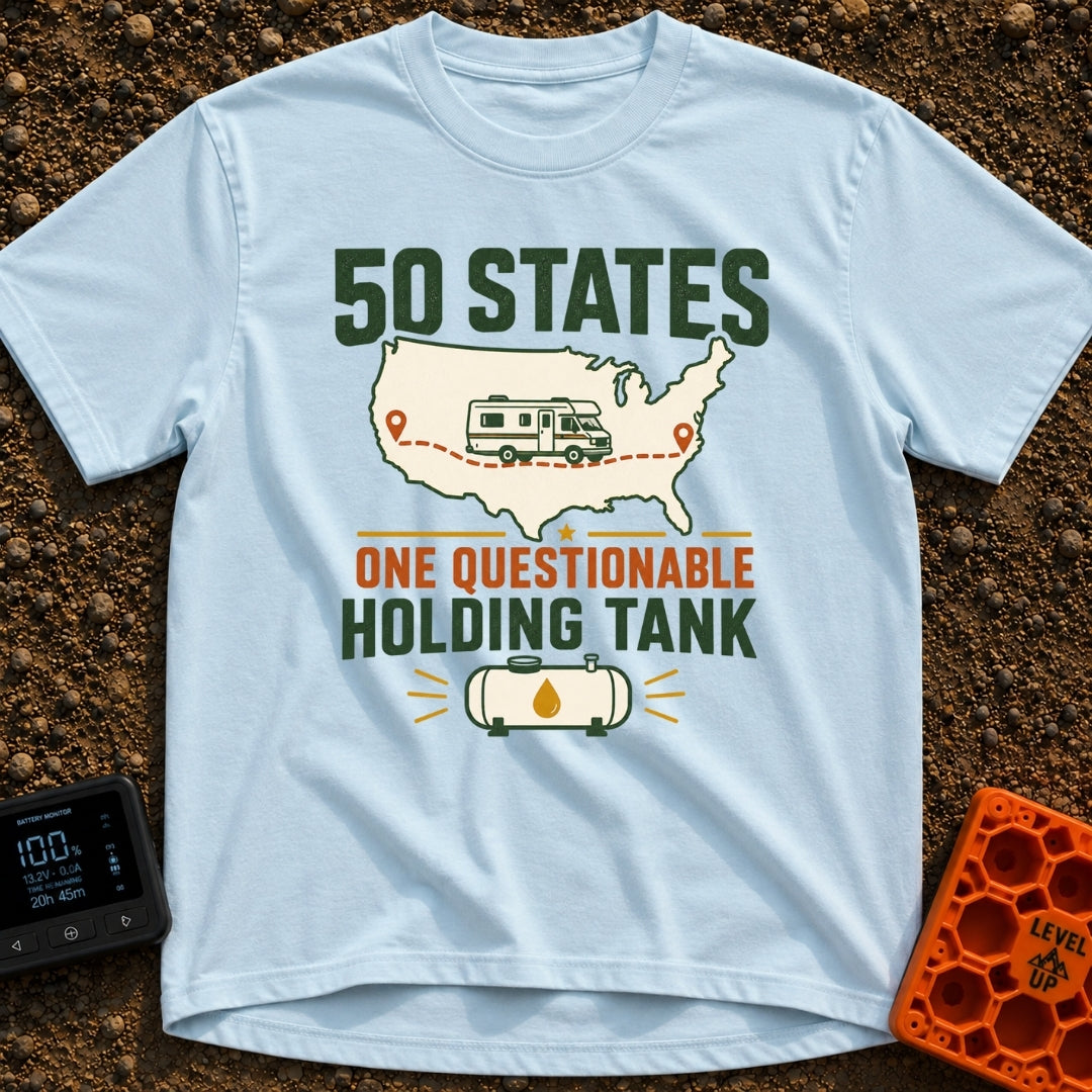 Fifty States Questionable Tank - T-Shirt in Chambray - The design features an outline of the United States map with a...