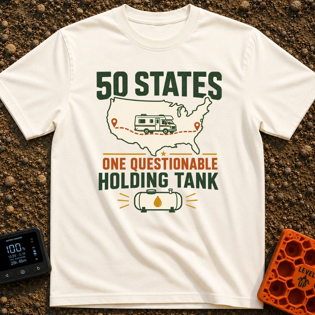 Fifty States Questionable Tank - T-Shirt in Ivory - The design features an outline of the United States map with a...