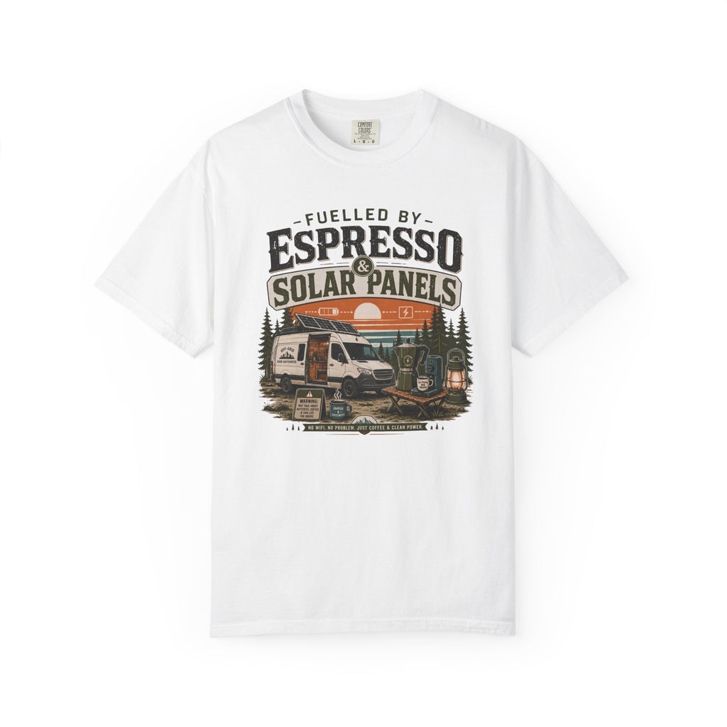 Fuelled By Espresso and Solar Panels - T-Shirt