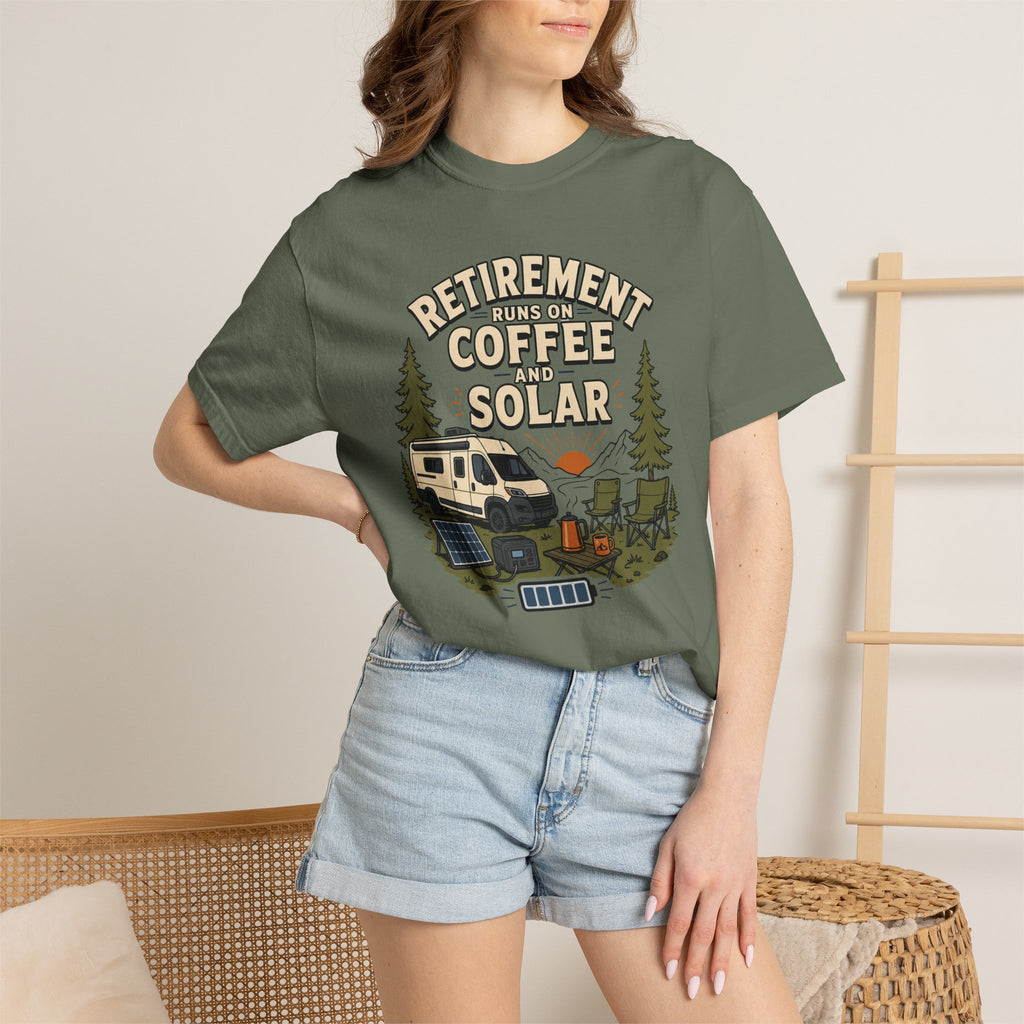 Retirement Runs On Coffee And Solar - T-Shirt