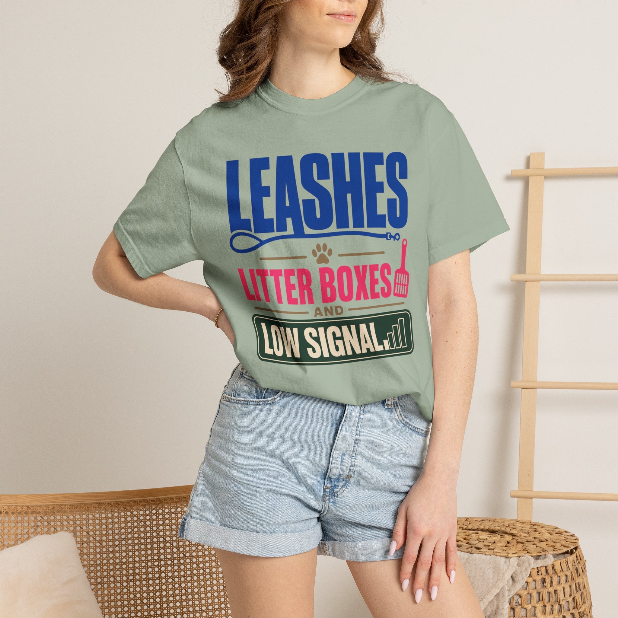 Leashes Litter Boxes And Low Signal - T-Shirt