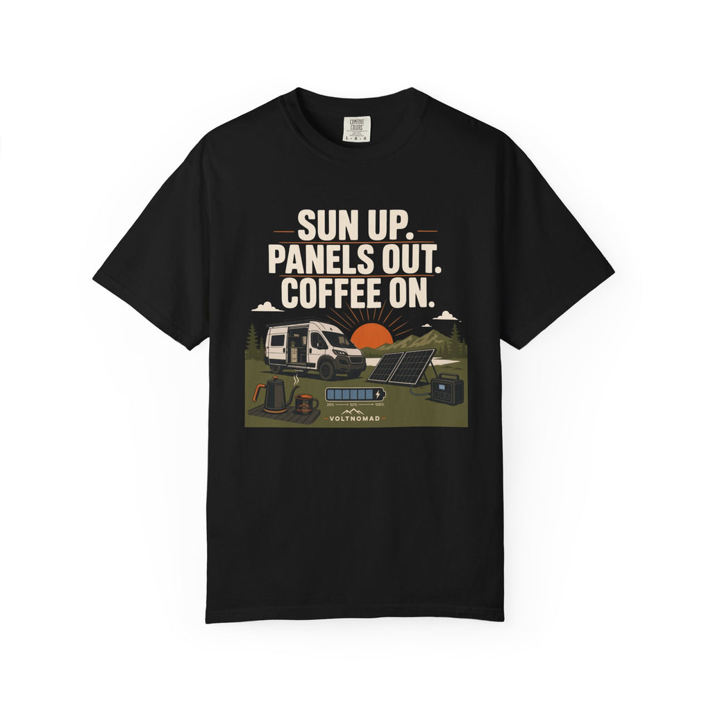 Sun Up Panels Out Coffee On - T-Shirt