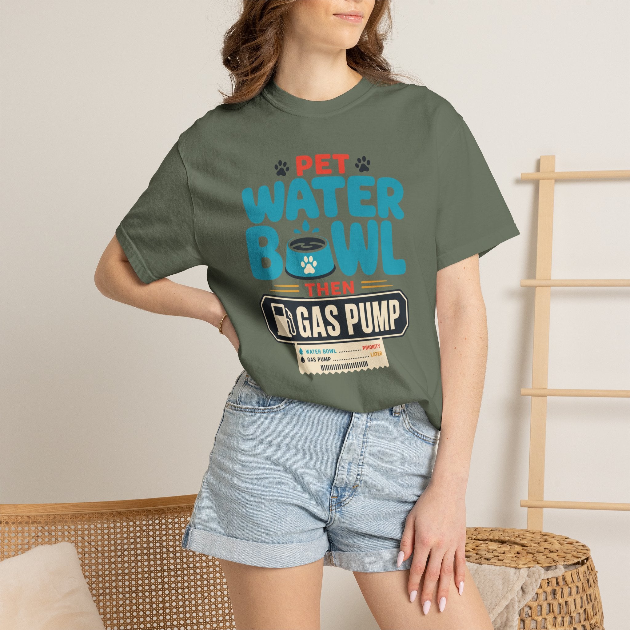 Pet Water Bowl Then Gas Pump - T-Shirt