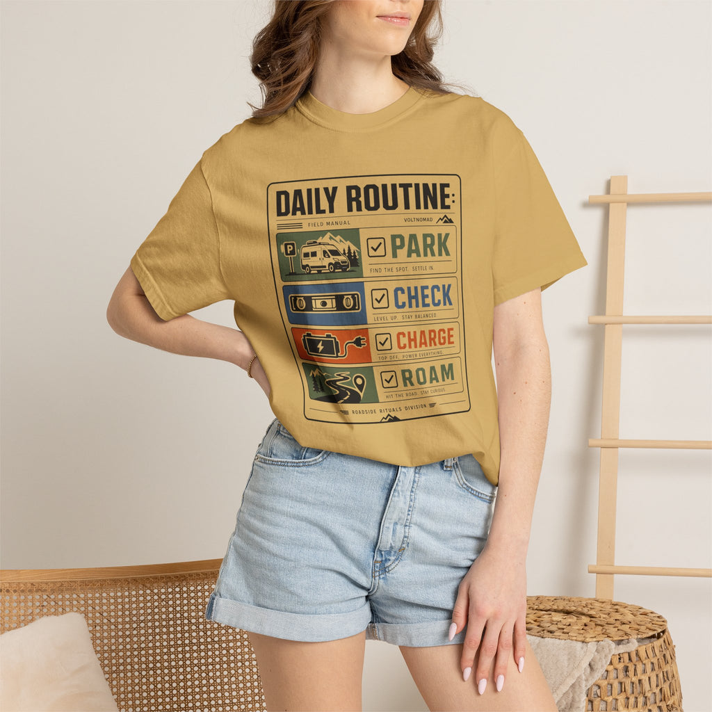 Daily Routine Park Check Charge Roam - T-Shirt