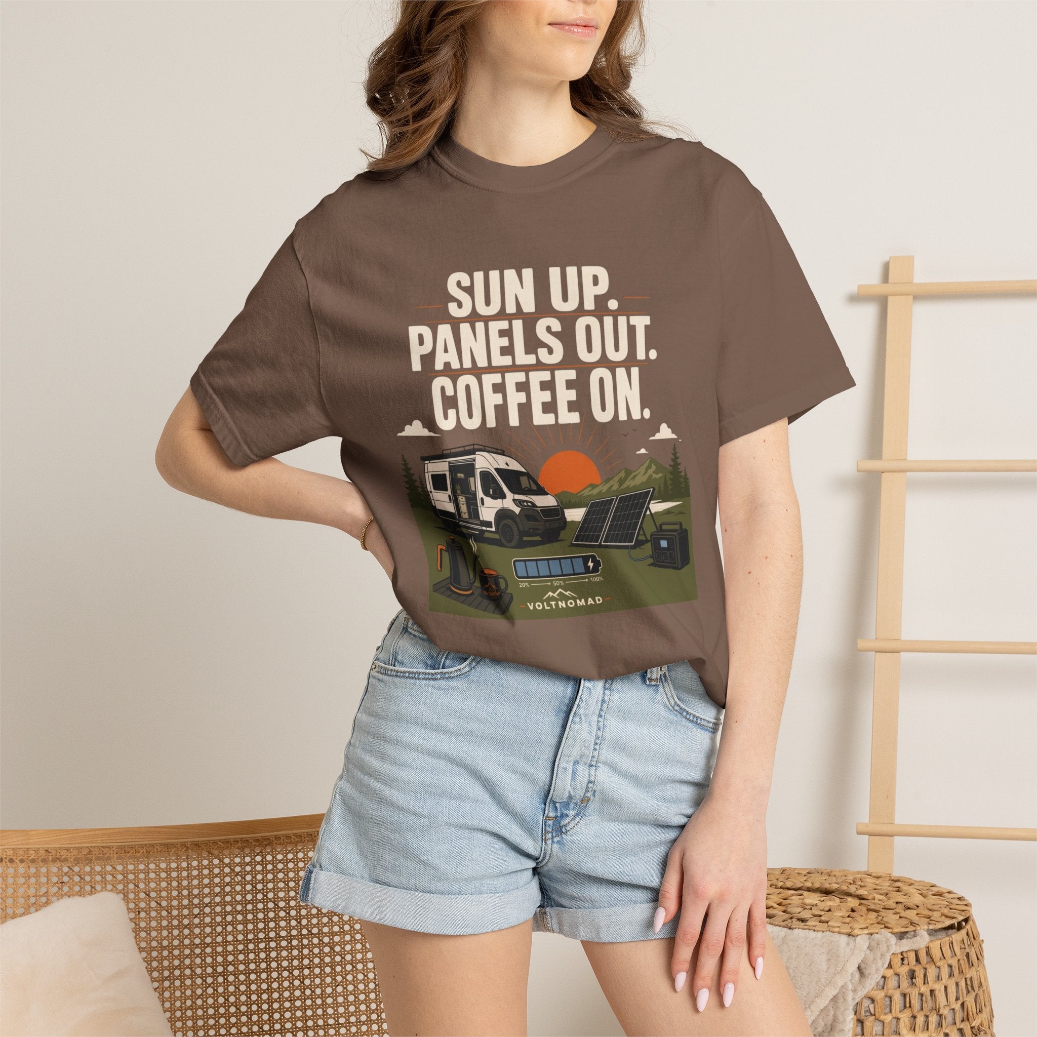 Sun Up Panels Out Coffee On - T-Shirt