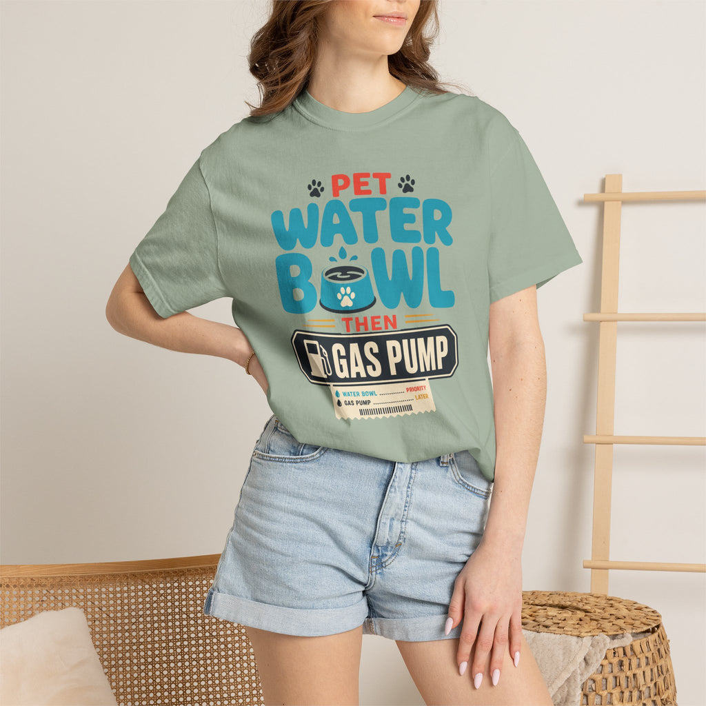 Pet Water Bowl Then Gas Pump - T-Shirt