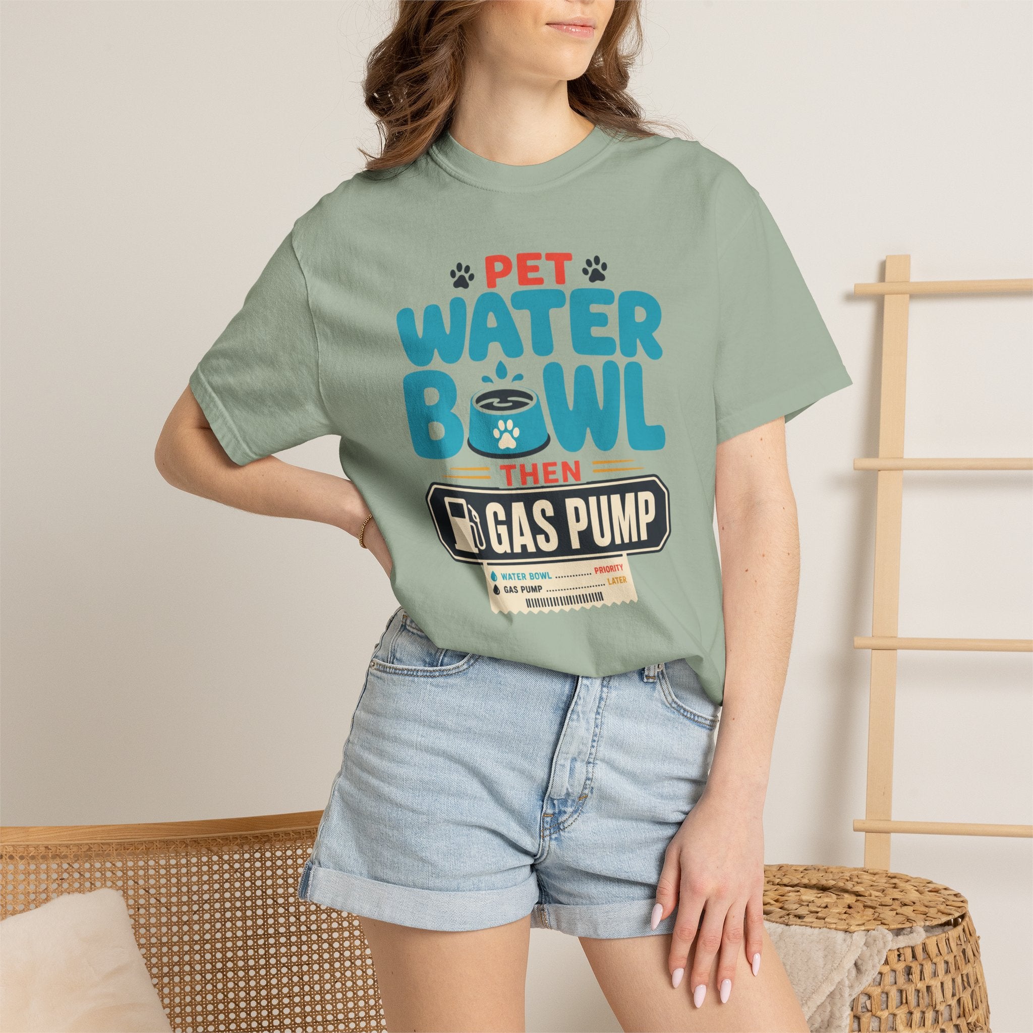 Pet Water Bowl Then Gas Pump - T-Shirt