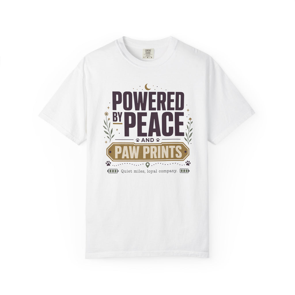 Powered By Peace And Paw Prints - T-Shirt