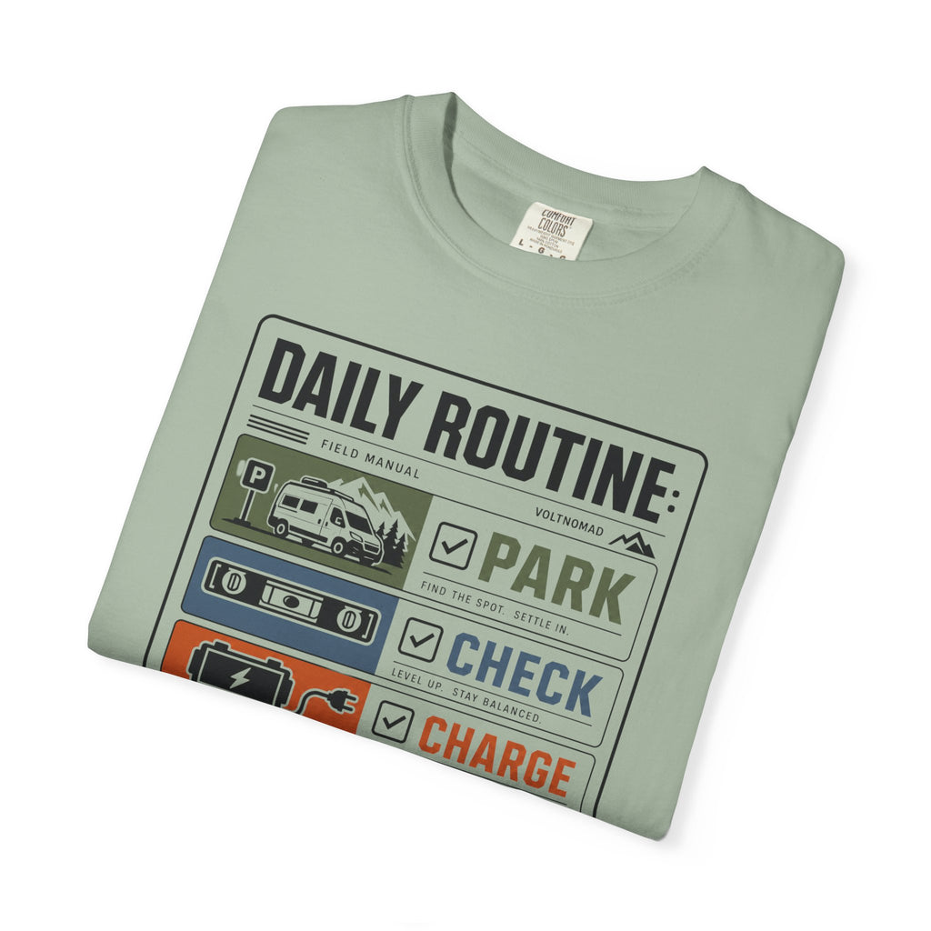 Daily Routine Park Check Charge Roam - T-Shirt