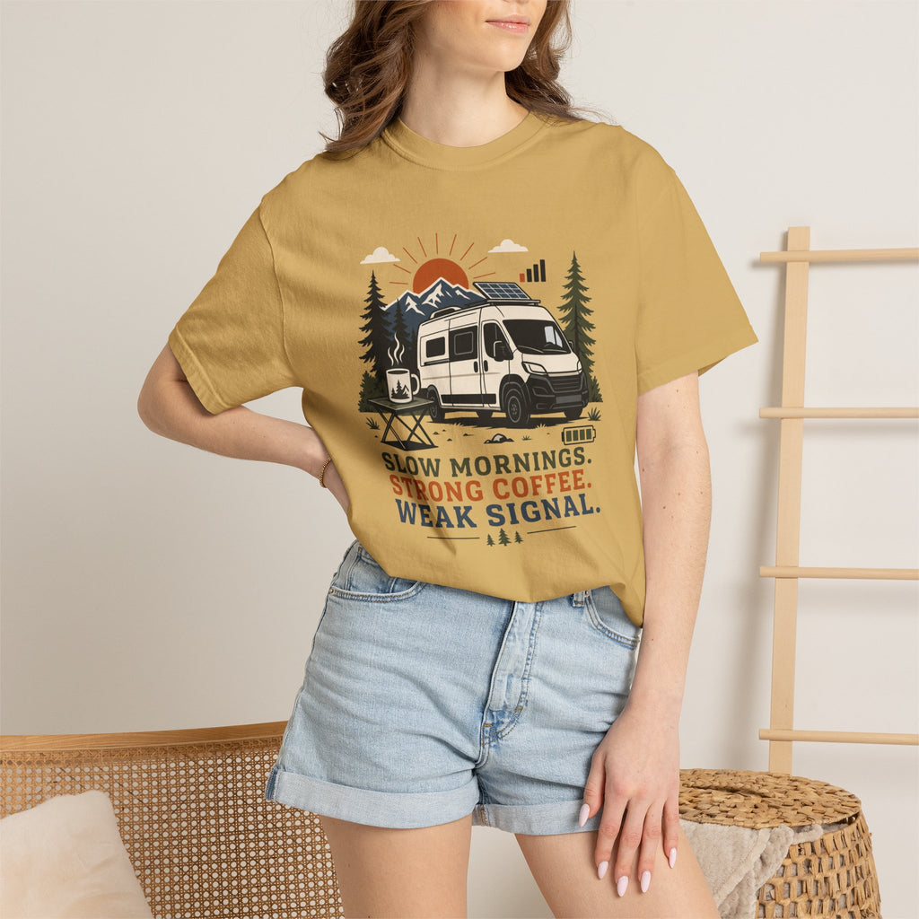 Slow Mornings Strong Coffee Weak Signal - T-Shirt
