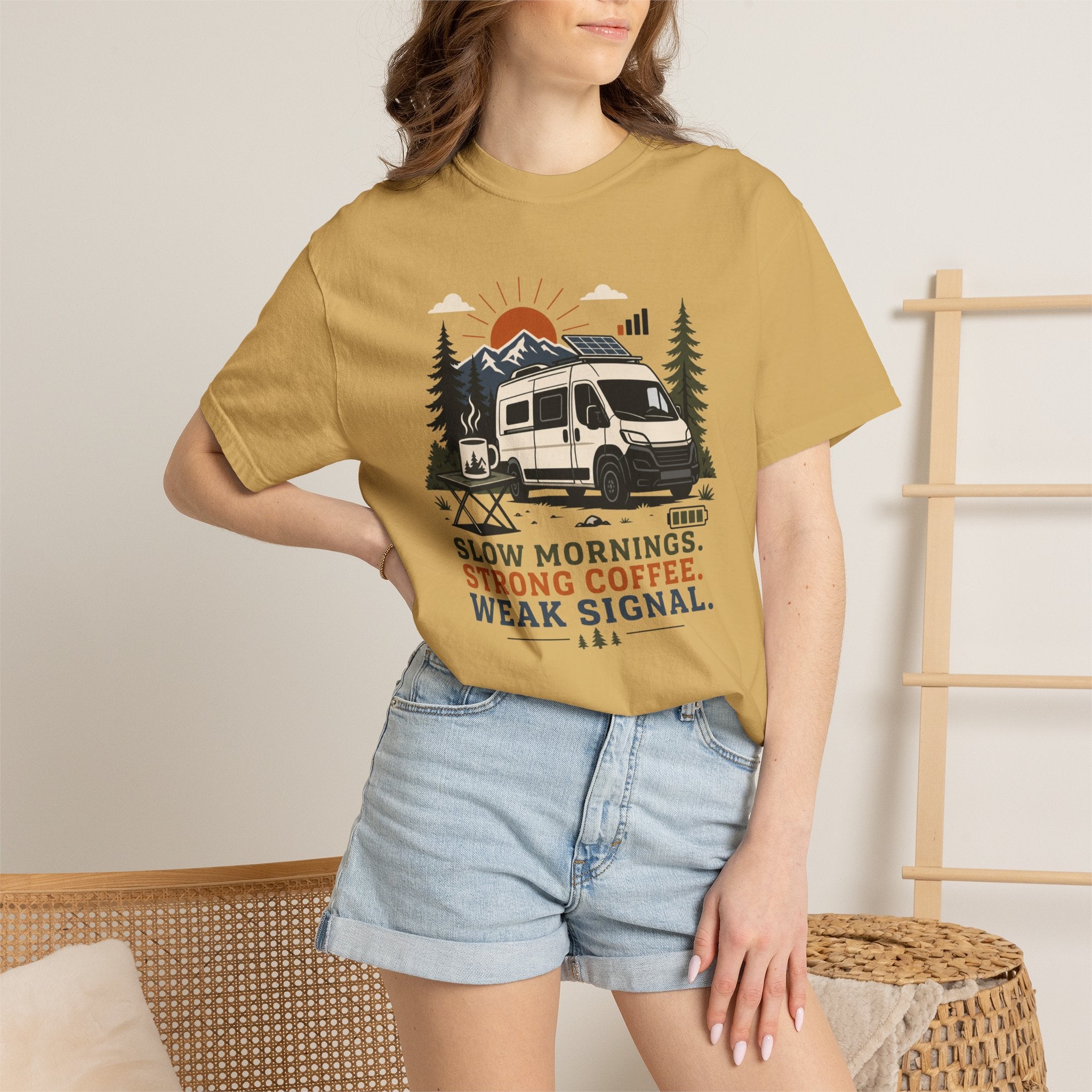 Slow Mornings Strong Coffee Weak Signal - T-Shirt