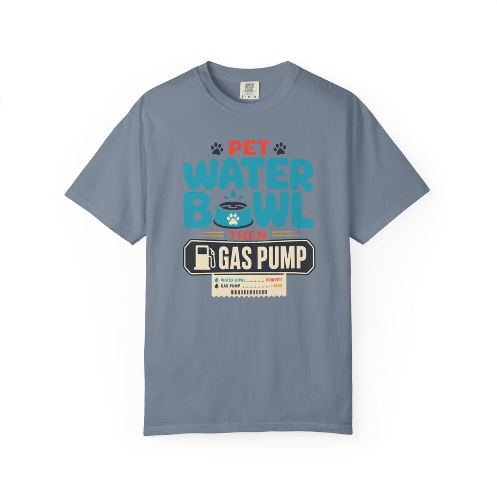Pet Water Bowl Then Gas Pump - T-Shirt