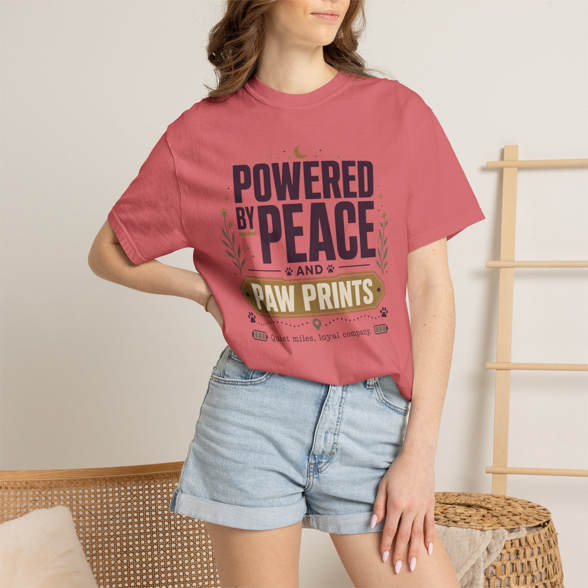 Powered By Peace And Paw Prints - T-Shirt