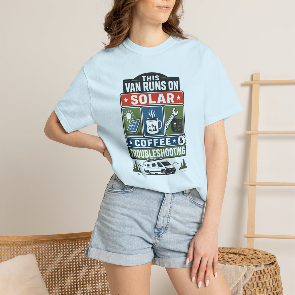This Van Runs On Solar Coffee And Troubleshooting - T-Shirt