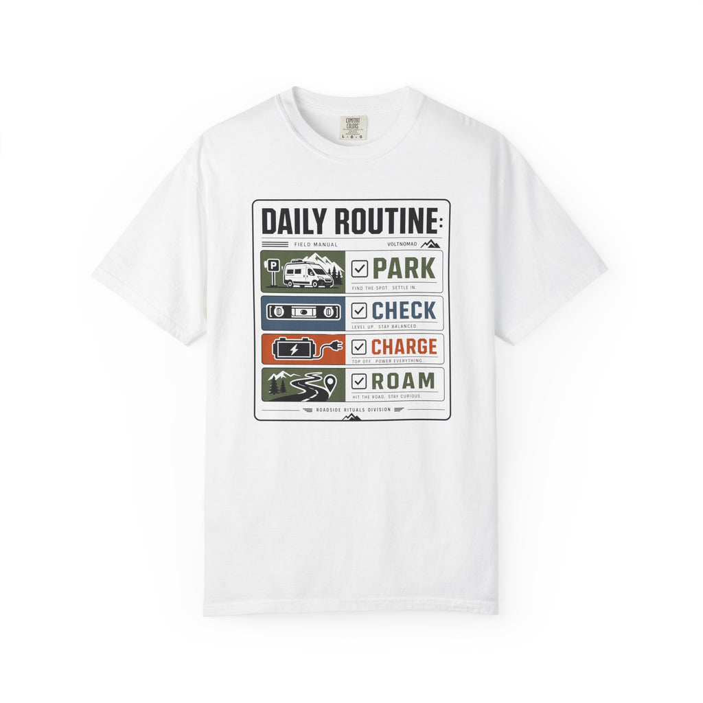 Daily Routine Park Check Charge Roam - T-Shirt