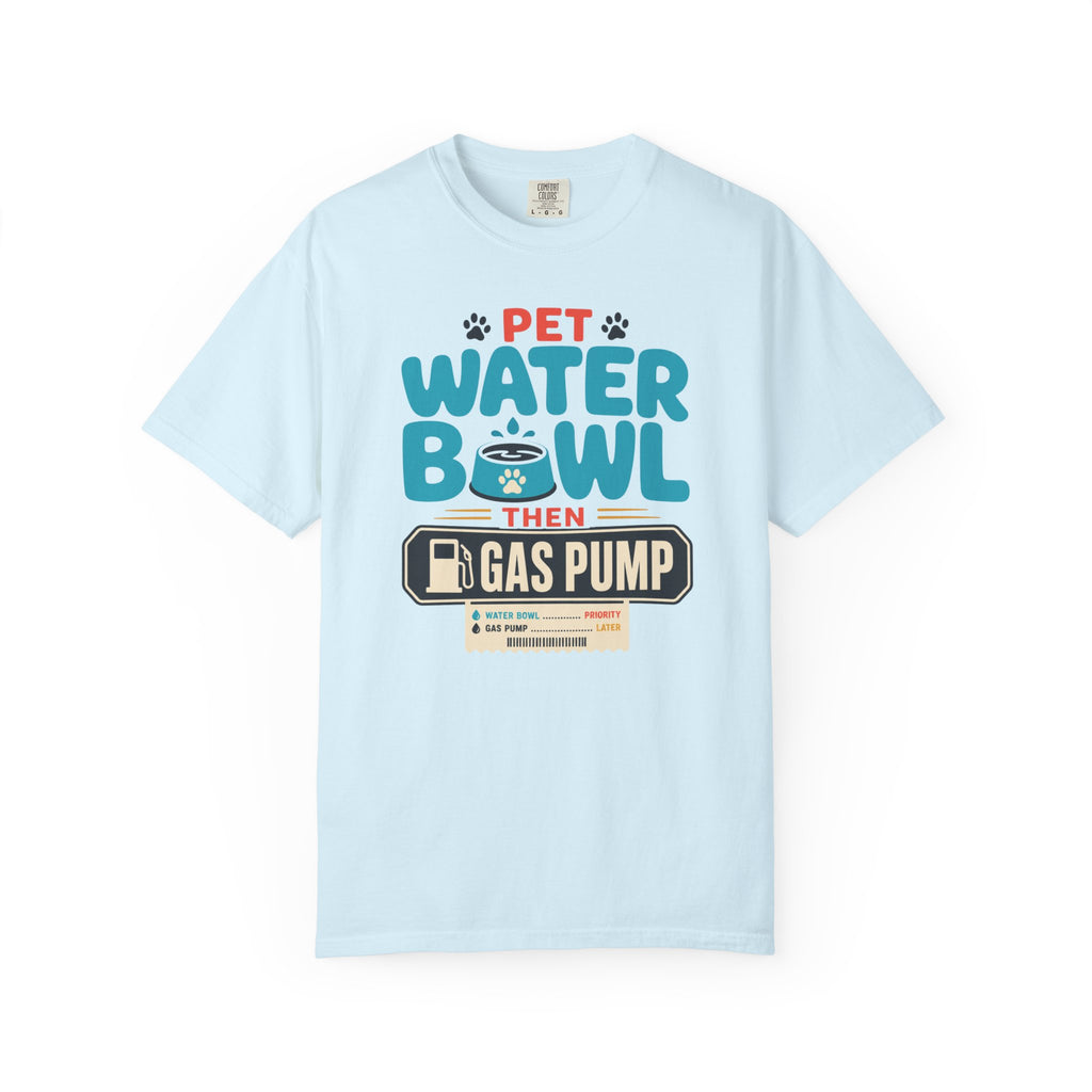 Pet Water Bowl Then Gas Pump - T-Shirt