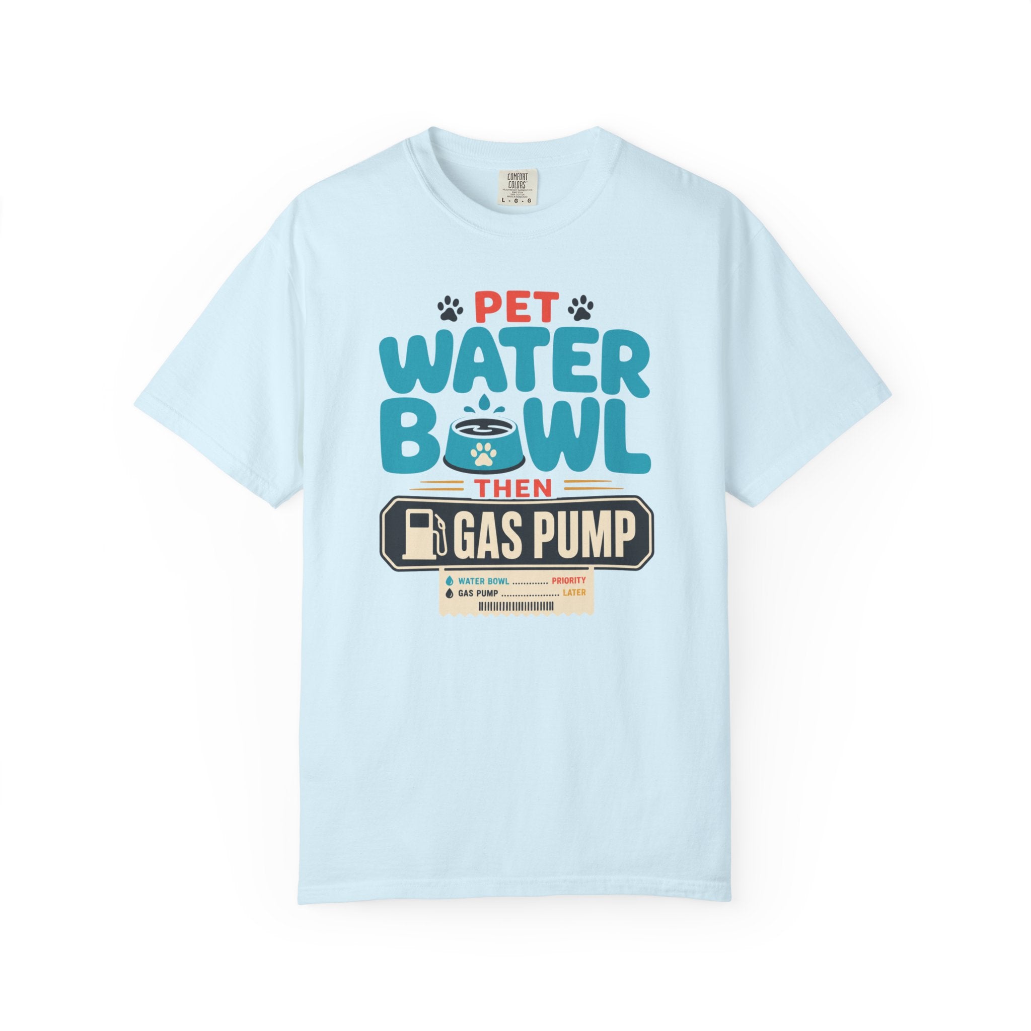 Pet Water Bowl Then Gas Pump - T-Shirt