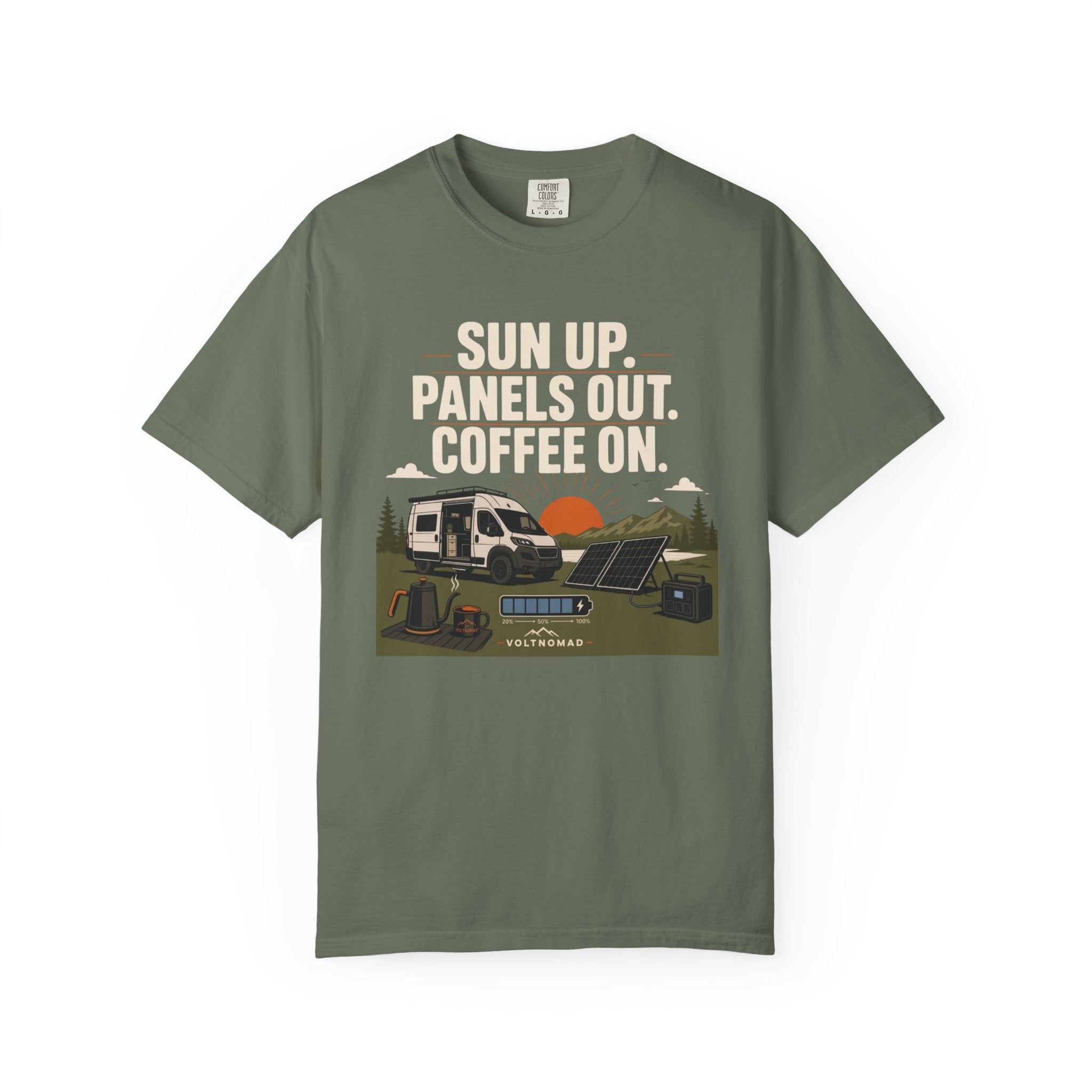 Sun Up Panels Out Coffee On - T-Shirt