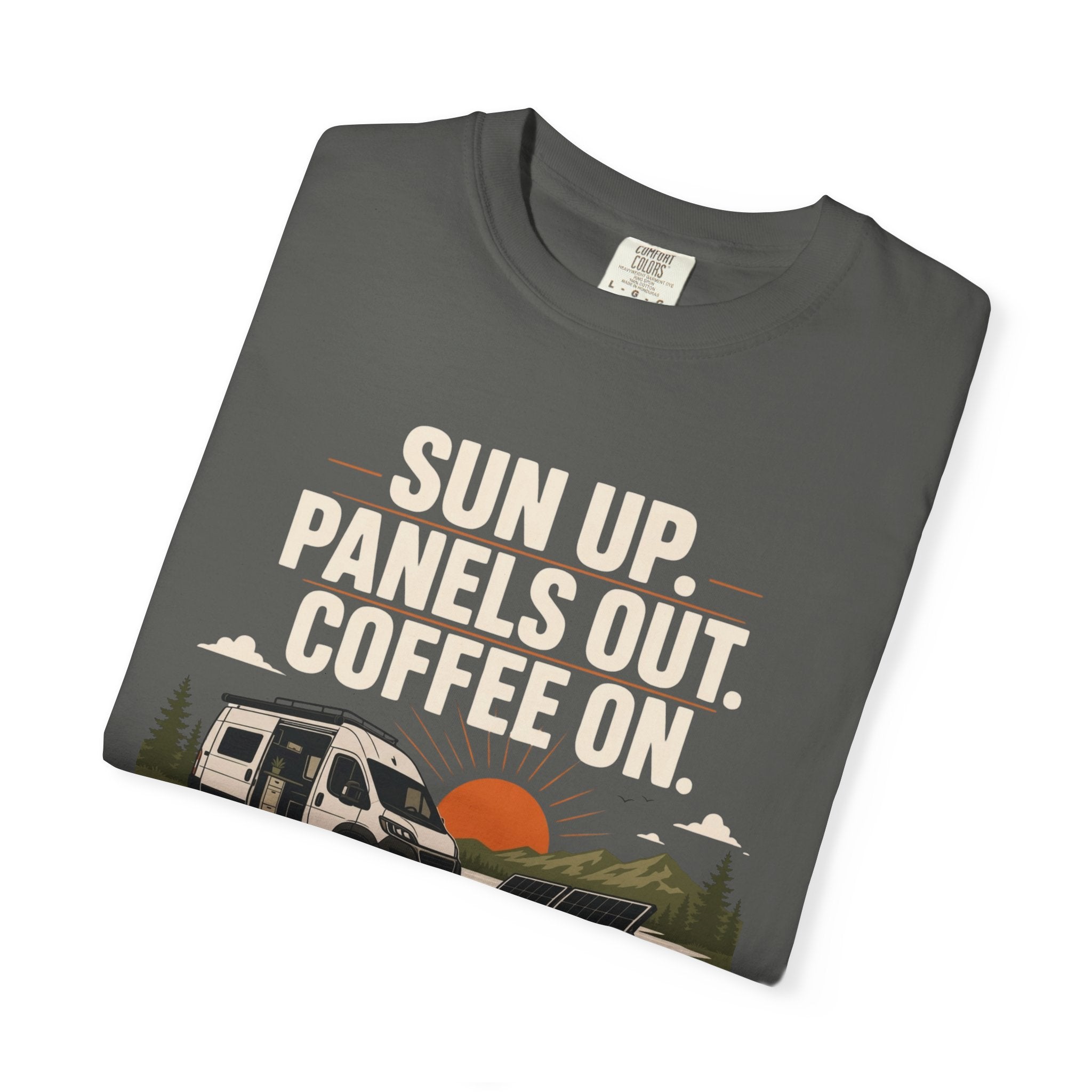Sun Up Panels Out Coffee On - T-Shirt