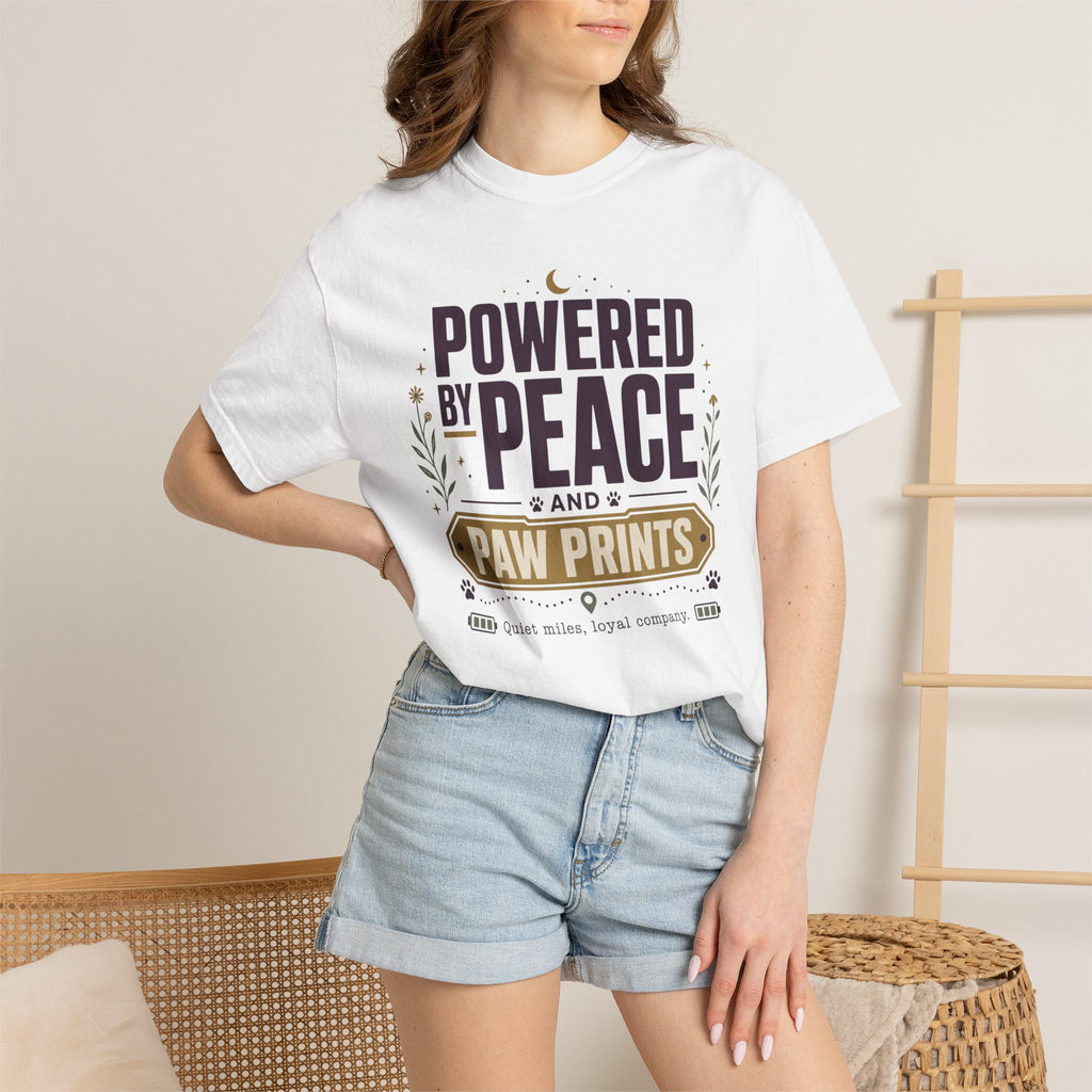 Powered By Peace And Paw Prints - T-Shirt