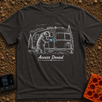 Bearly Logged In - T-Shirt in Graphite - A black-and-white illustration of a bear standing on its hind legs next to a...