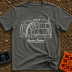 Bearly Logged In - T-Shirt in Pepper - A black-and-white illustration of a bear standing on its hind legs next to a...