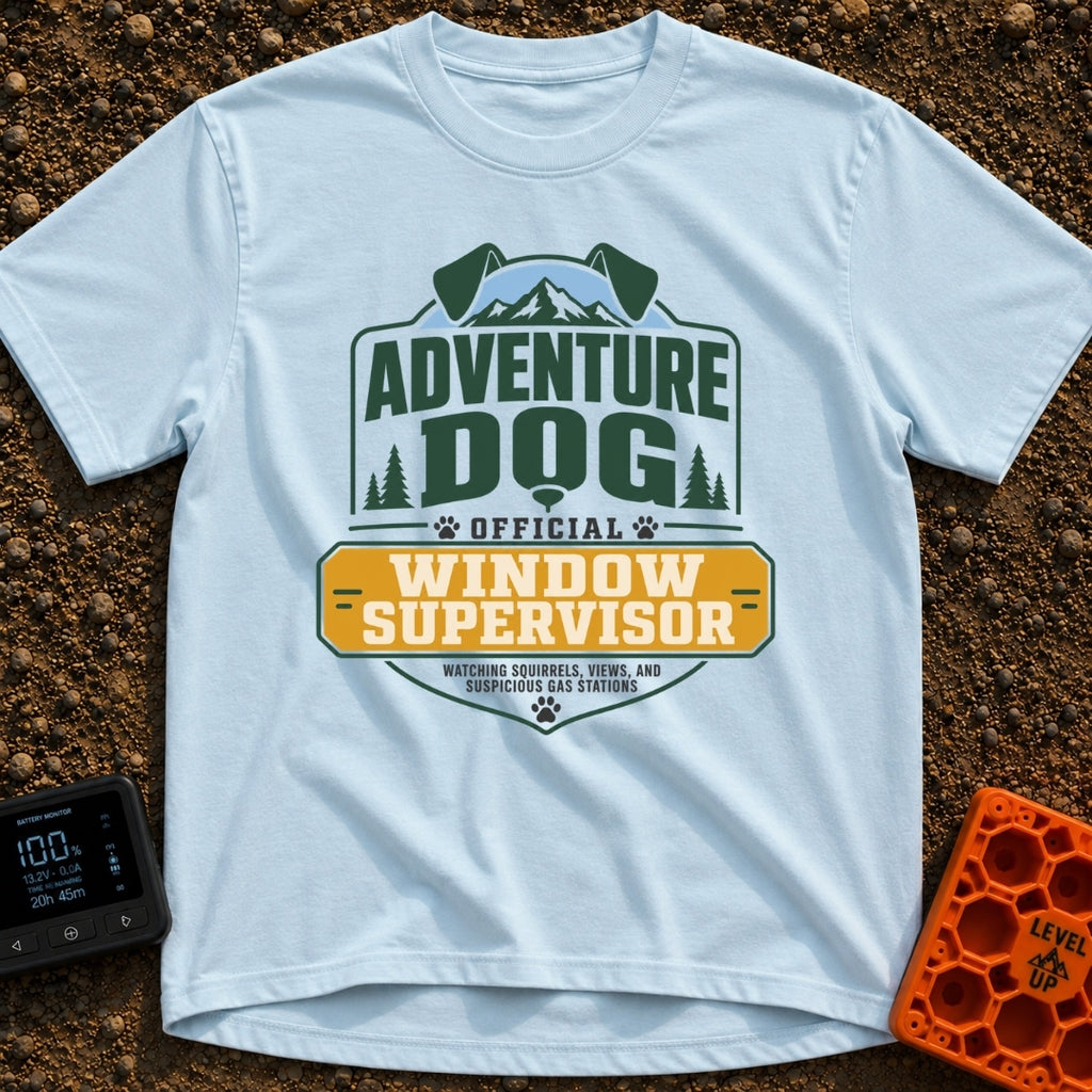 Official Window Supervisor - T-Shirt in Chambray - A graphic badge-style design featuring text that reads 'Adventure Dog...