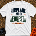 Forest On Airplane Mode - T-Shirt in White - A typographic design reading "AIRPLANE MODE: FOREST EDITION" featuring an...