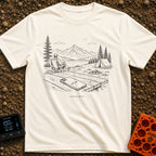 The Real Airplane Mode - T-Shirt in Ivory - A black and white line drawing of a smartphone resting on a wooden picnic...