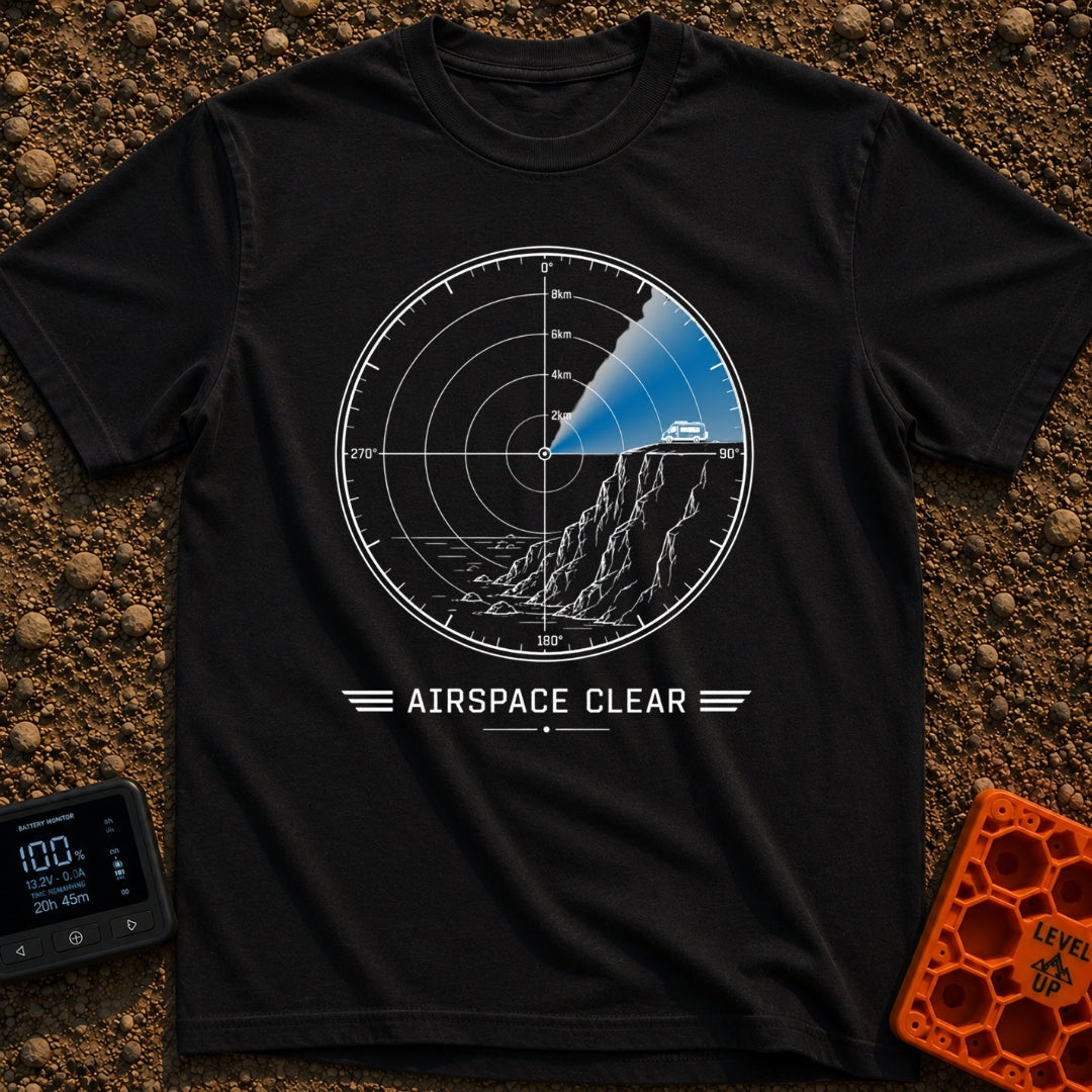 Under The Radar - T-Shirt in Black - A circular radar screen graphic showing an illustration of a rocky cliff overlooking...