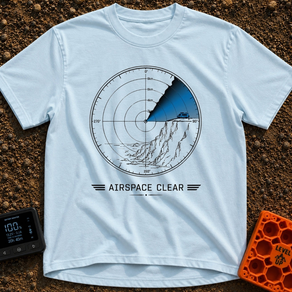 Under The Radar - T-Shirt in Chambray - A circular radar screen graphic showing an illustration of a rocky cliff...