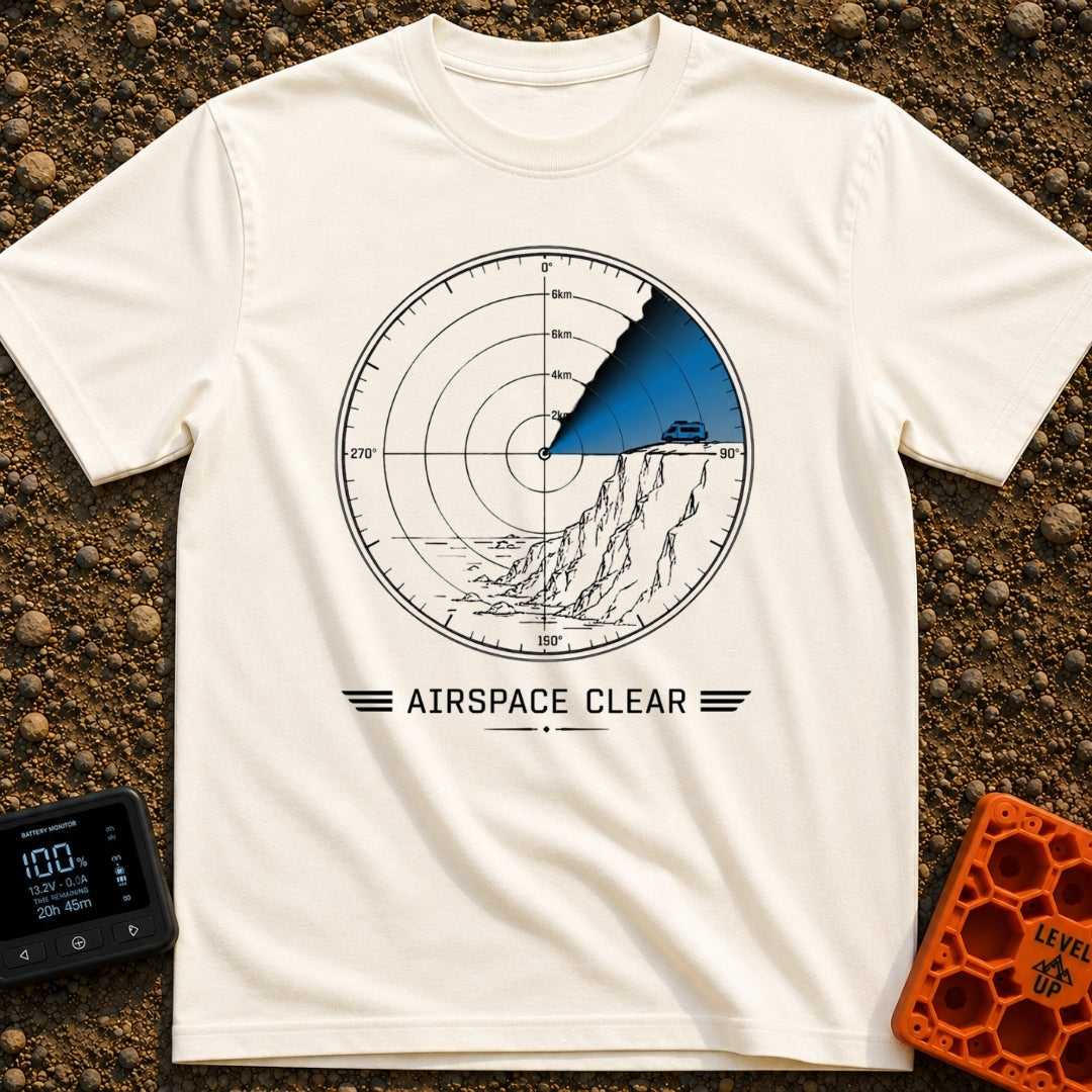 Under The Radar - T-Shirt in Ivory - A circular radar screen graphic showing an illustration of a rocky cliff overlooking...