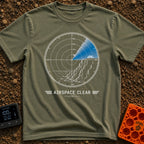 Under The Radar - T-Shirt in Moss - A circular radar screen graphic showing an illustration of a rocky cliff overlooking...