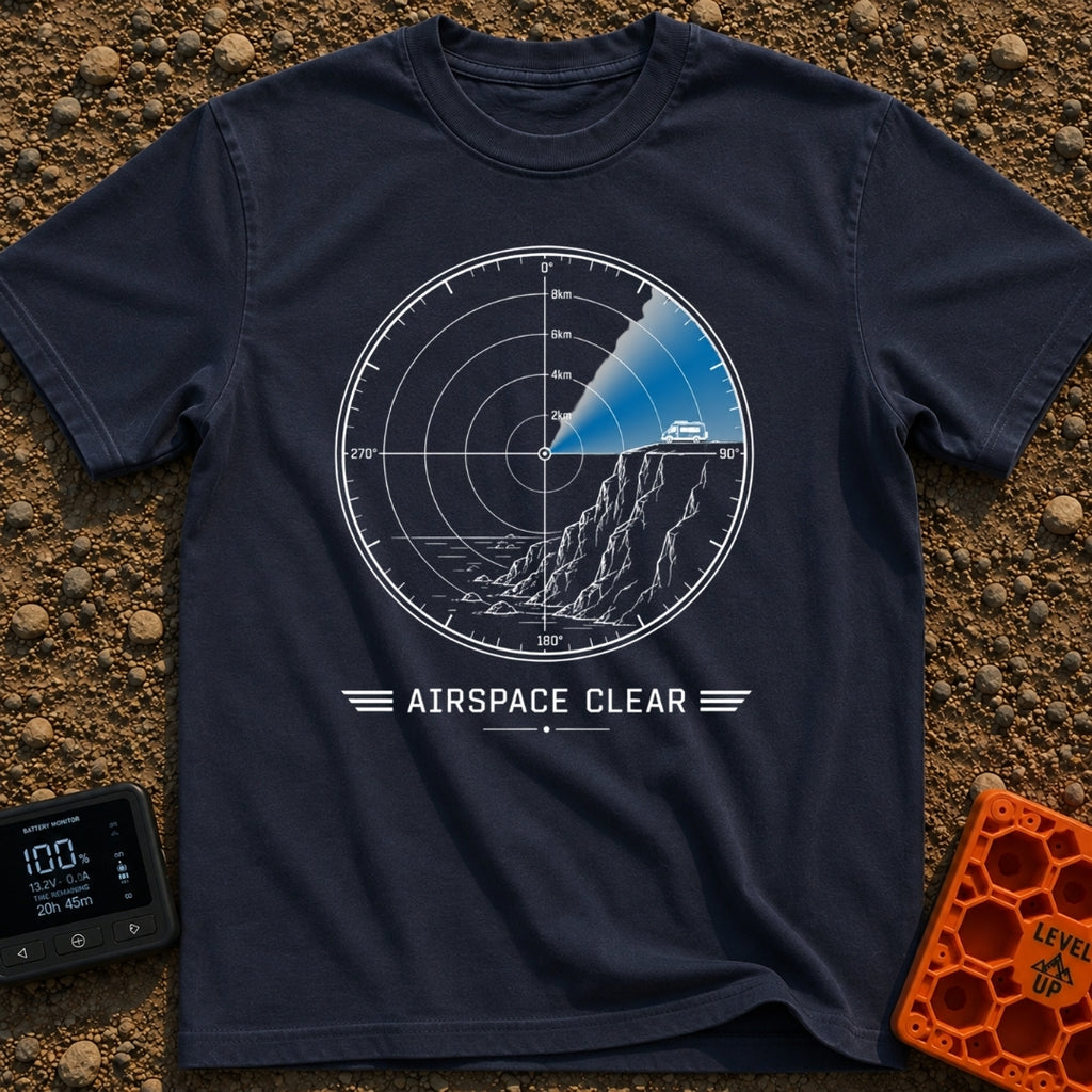 Under The Radar - T-Shirt in Navy - A circular radar screen graphic showing an illustration of a rocky cliff overlooking...