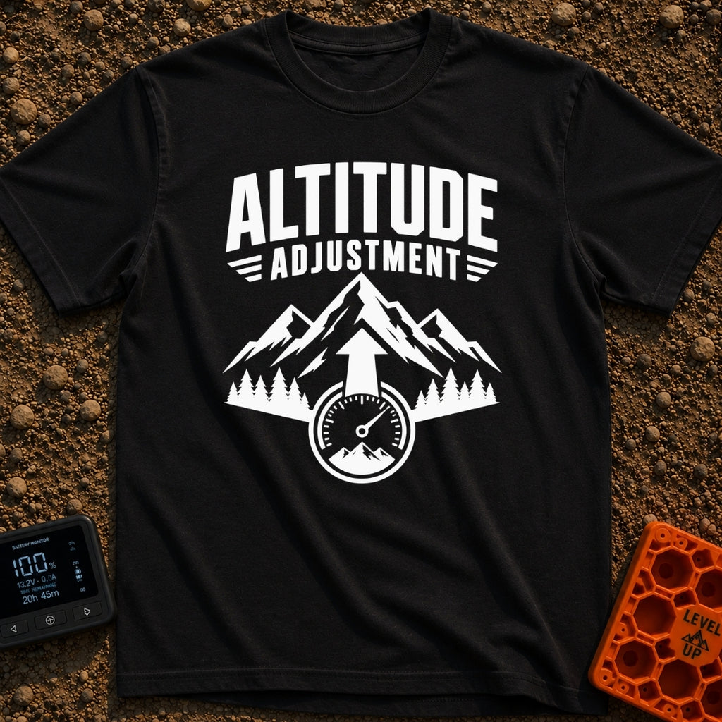 Altitude Adjustment Required - T-Shirt in Black - A black and white graphic featuring the text "ALTITUDE ADJUSTMENT"...