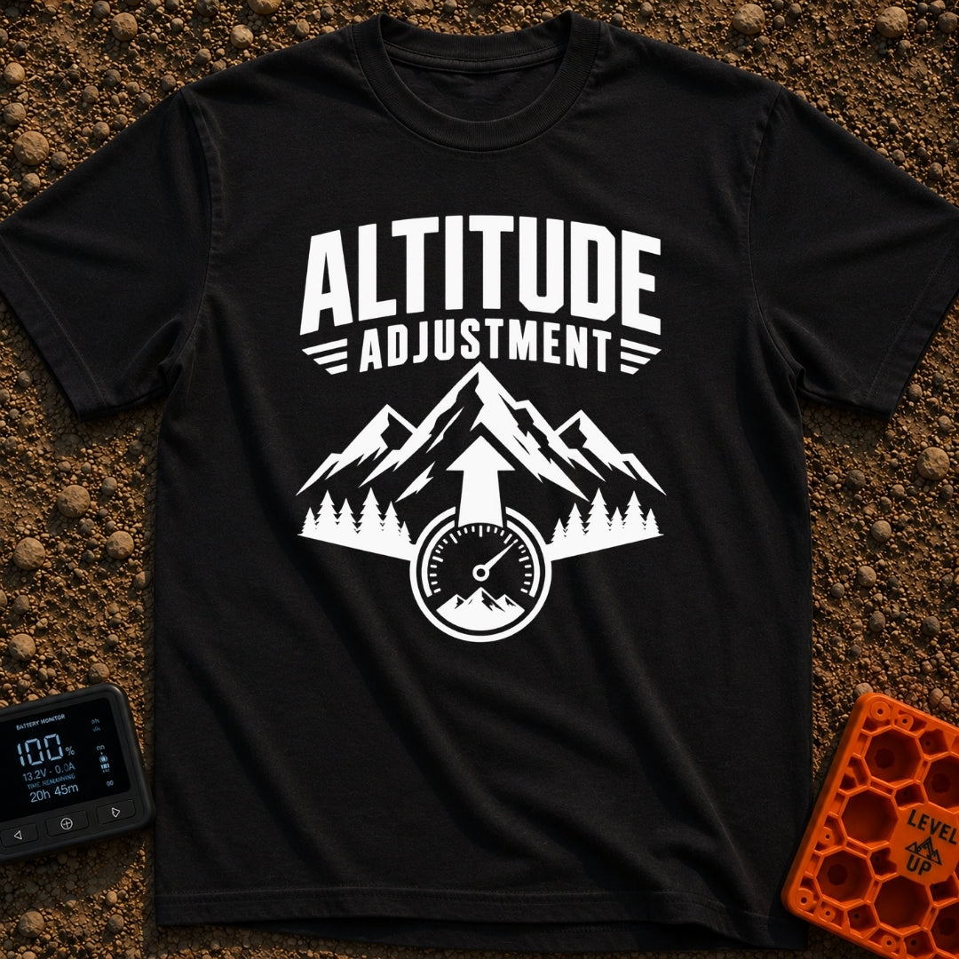Altitude Adjustment Required - T-Shirt in Black - A black and white graphic featuring the text "ALTITUDE ADJUSTMENT"...
